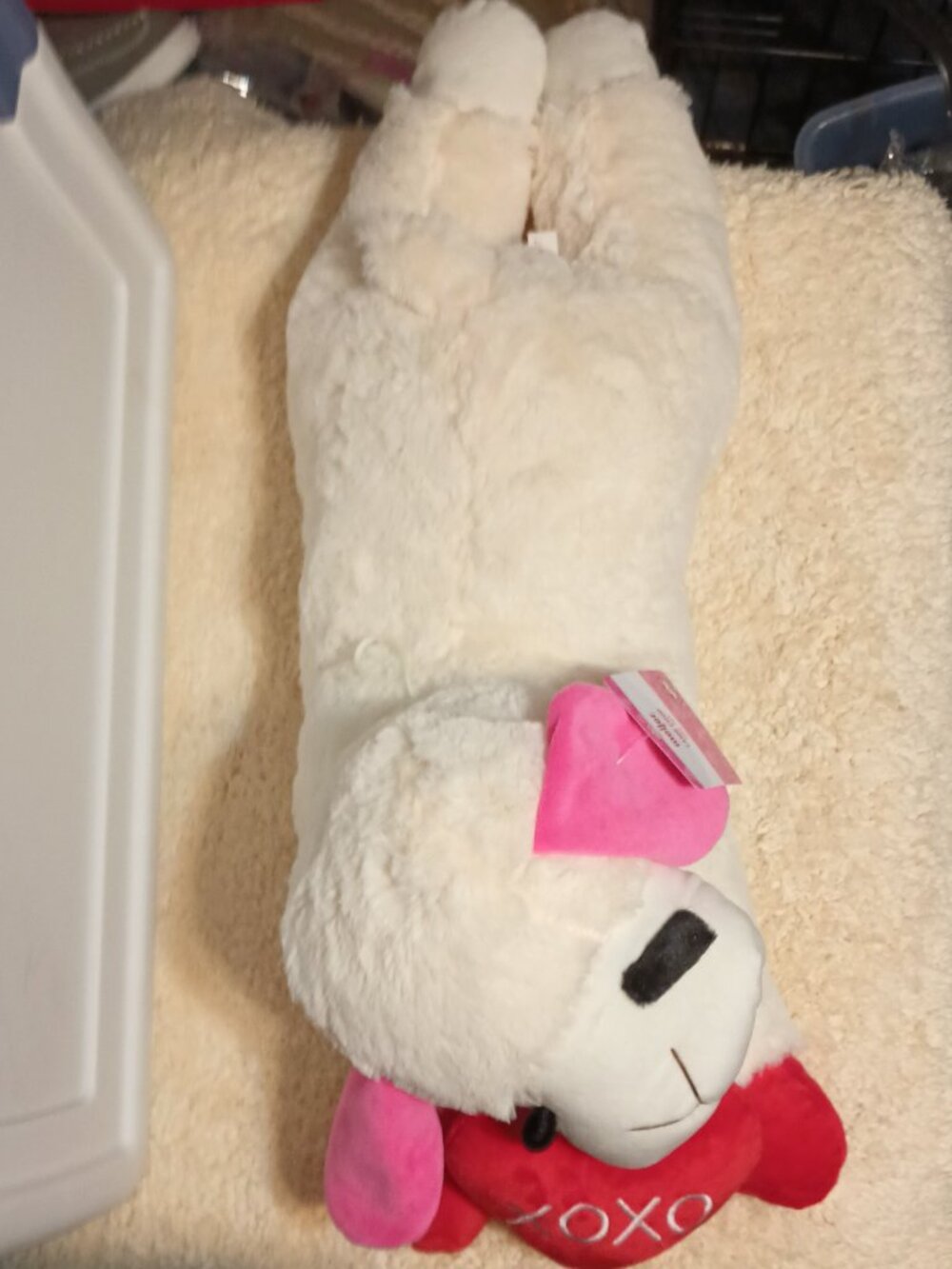NWT~ Multipet's Jumbo Valentines Plush Lamb Chop Dog Toy w/ Red 3-D Heart "XOXO" - Picture 4 of 12